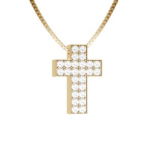 Catenina con Ciondolo Croce Nardelli in Oro Giallo e Pavé di Diamanti - Fede Radiosa Made in Italy EL0961G