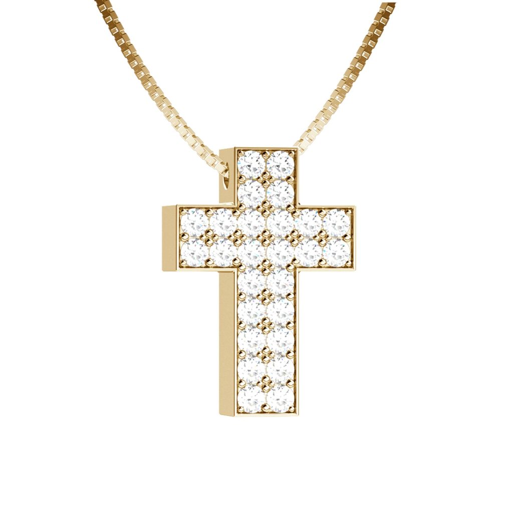 Catenina con Ciondolo Croce Nardelli in Oro Giallo e Pavé di Diamanti - Fede Radiosa Made in Italy EL0962G