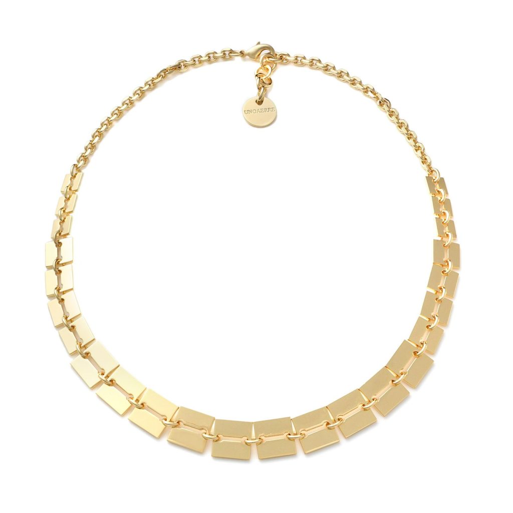ollana Girocollo Piastrine Rettangolari UNOAERRE Bronzo Dorato (2612) | Maglia Tessere Larga Stile Catena Choker | Gioiello Statement Made in Italy