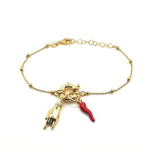 Bracciale portafortuna in argento dorato 925