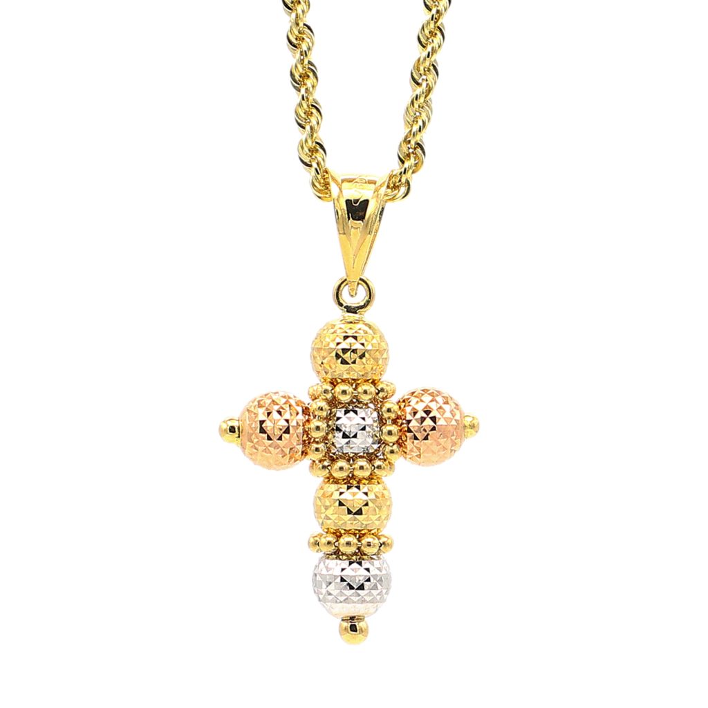 Collana con croce d'oro tricolore 18 KT.