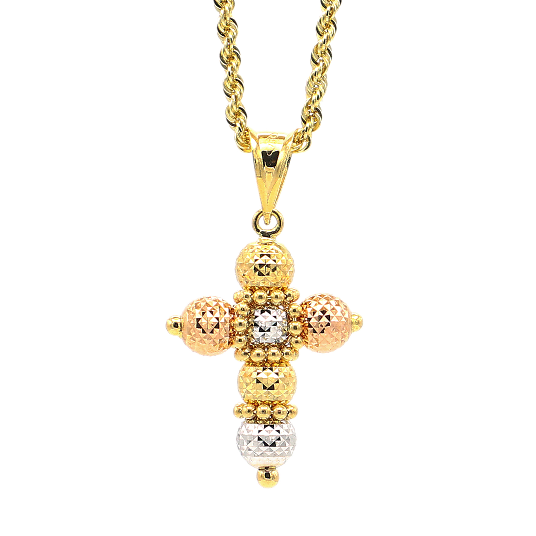 Collana con croce d'oro tricolore 18 KT.