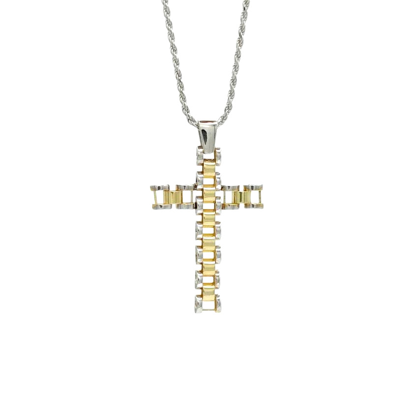 Collana con croce in argento 925 bicolore