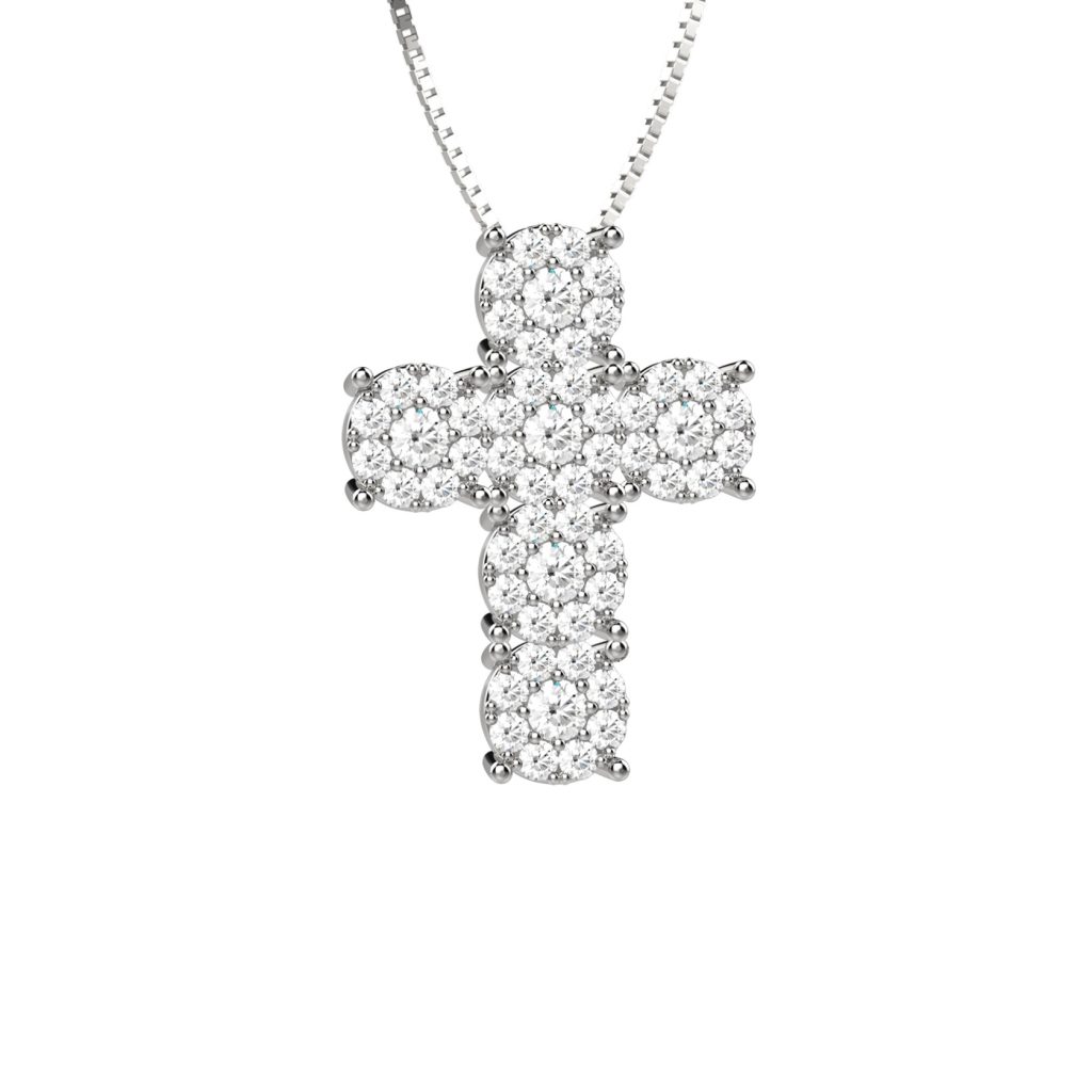 Catenina con Ciondolo Croce Nardelli in Oro Bianco e Pavé di Diamanti - Fede e Luminosità Made in Italy EL1029