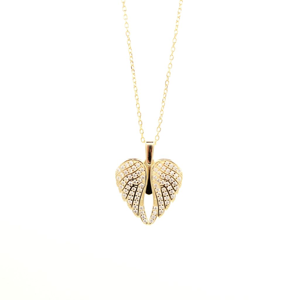 Collana Donna Argento 925 Made in Italy con Pendente Ala d'Angelo Pavé di Zirconi - Personalizzabile con Incisione