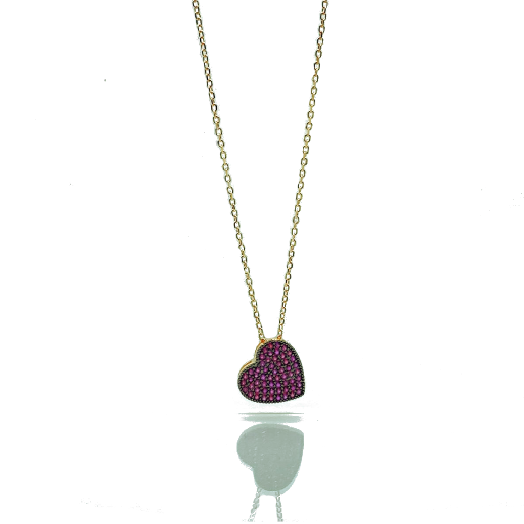 Collana con Ciondolo Cuore Zirconi Rossi in Argento 925