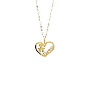 Collana con Ciondolo “Mamma e Bimbo” Cuore in Oro 18 Carati