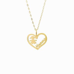 Collana con Ciondolo “Mamma e Bimba” Cuore in Oro 18 Carati