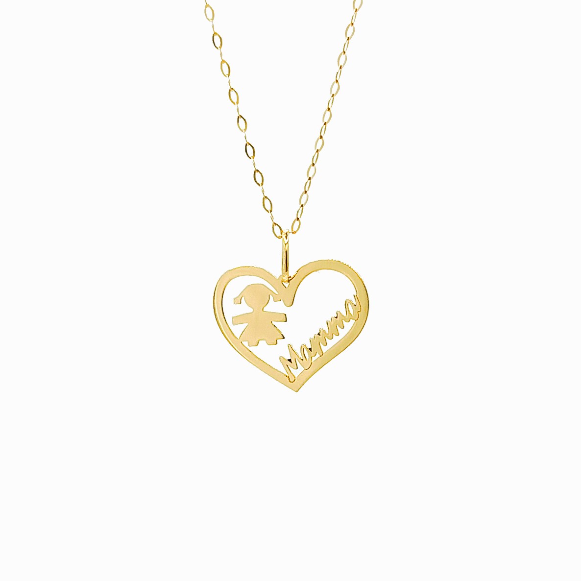 Collana con Ciondolo “Mamma e Bimba” Cuore in Oro 18 Carati