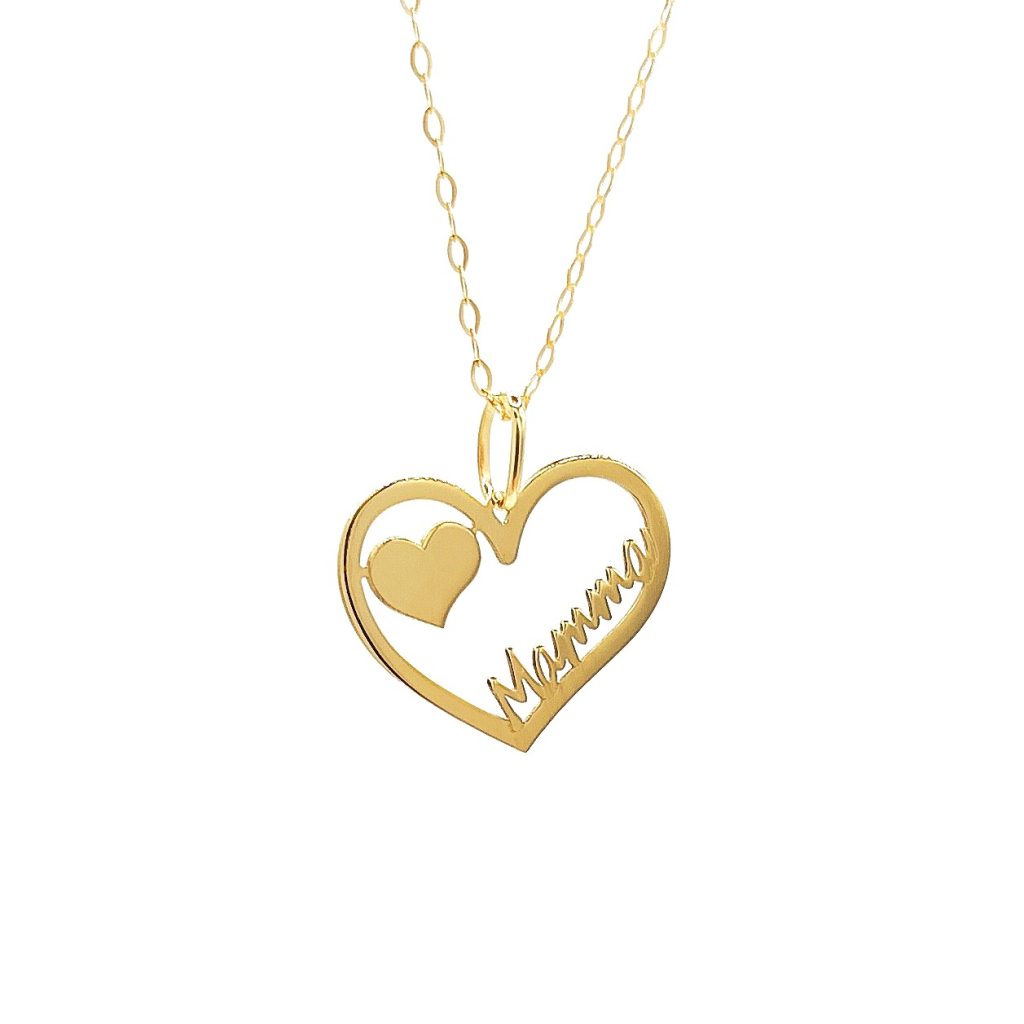 Collana con Ciondolo a Cuore Mamma in Oro Giallo 18 Carati