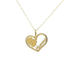 Collana con Ciondolo a Cuore “Mamma” e Piedini in Oro Giallo 18 Carati