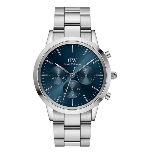 Orologio Daniel Wellington DW00100644 Uomo Iconic Chronograph Argento, Quadrante Blu Sunray e Bracciale Link