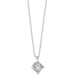 Collana Comete Donna Oro Bianco 18kt con Diamante Taglio Brillante - Girocollo Punto Luce Elegante