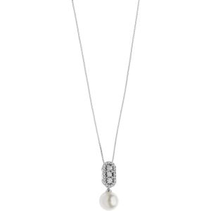 Collana Comete Donna Oro 18kt con Pendente Perla e Pavé di Diamanti - Gioiello Elegante e Luminoso
