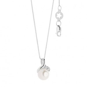 Collana Comete Donna Oro 18kt con Perla Bianca e Diamanti - Girocollo Elegante e Prezioso
