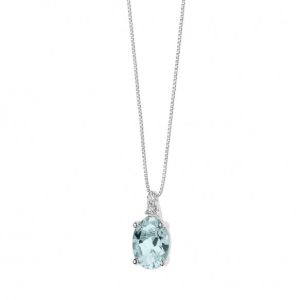 Collana Comete Donna Oro Bianco 18kt con Acquamarina Ovale e Diamanti - Girocollo Elegante e Prezioso
