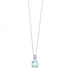 Collana Comete Donna Oro Bianco 18kt con Acquamarina a Goccia e Diamanti - Girocollo Elegante e Prezioso