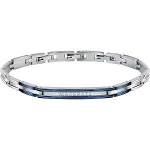 Bracciale Maserati JM121AKT11 Uomo a Piastra in Acciaio con Dettaglio Blu e Logo Maserati