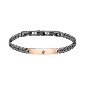 Bracciale Uomo Maserati Jewels Acciaio Gunmetal e Rosé Tridente Nero