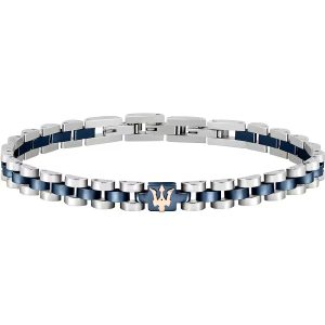 Bracciale Uomo Maserati Jewels Acciaio Argento e Blu Tridente Oro Rosé