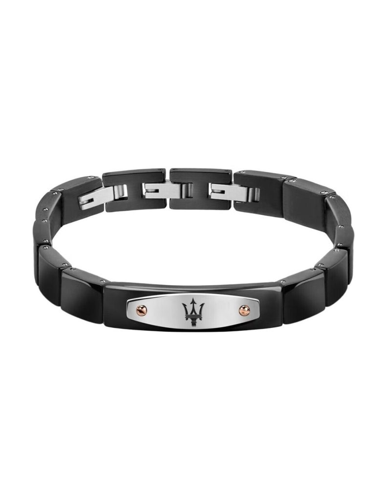 Bracciale Uomo Maserati Jewels Acciaio Nero e Argento Tridente Rosé