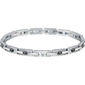 Bracciale Uomo Maserati Jewels Acciaio Argento e Zirconi Neri Tridente