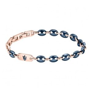 Bracciale Donna Maserati Jewels Acciaio Rosé e Smalto Blu Tridente Zircone