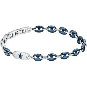 Bracciale Donna Maserati Jewels Acciaio Argento Smalto Blu Tridente Zircone