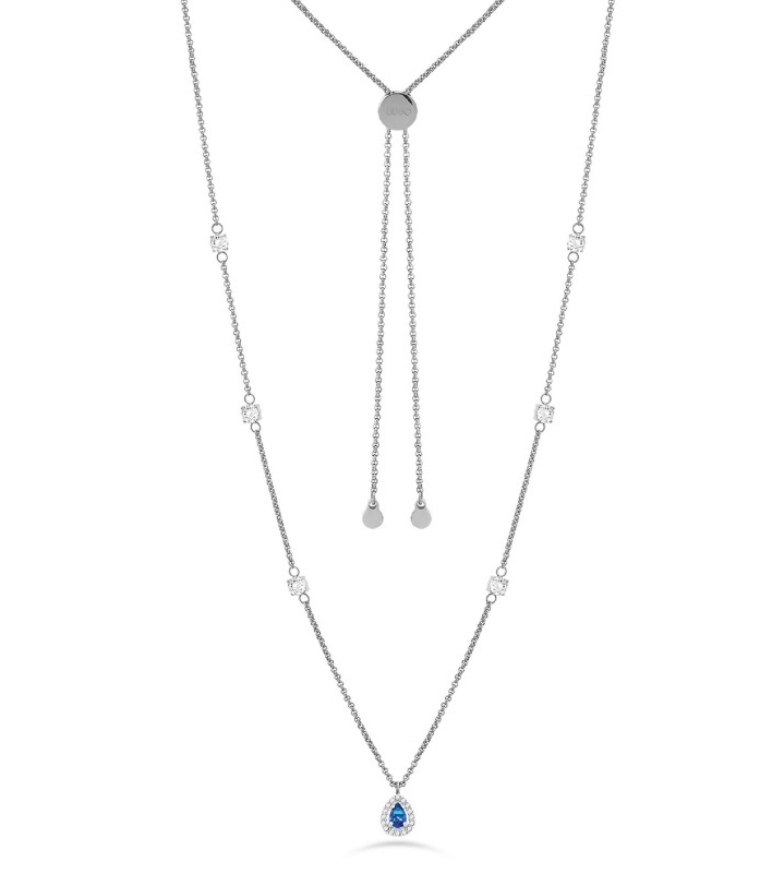 Collana Donna Lunga Liu Jo in Acciaio con Pendente a Goccia di Cristalli - Gioiello Luminoso e Romantico