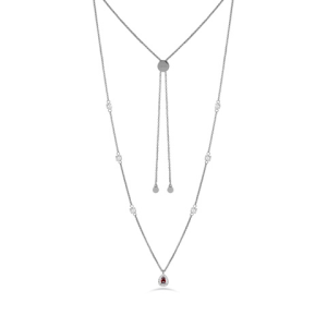 Collana Donna Lunga Liu Jo in Acciaio Argento con Pendente a Goccia e Cristallo Rosso - Gioiello Elegante e Luminoso