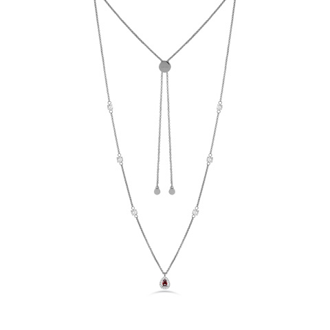 Collana Donna Lunga Liu Jo in Acciaio Argento con Pendente a Goccia e Cristallo Rosso - Gioiello Elegante e Luminoso