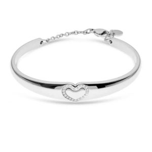 Bracciale Liu Jo LJ2456 Rigido Bangle Cuore Pavé Zirconi | Gioiello Donna Acciaio Silver