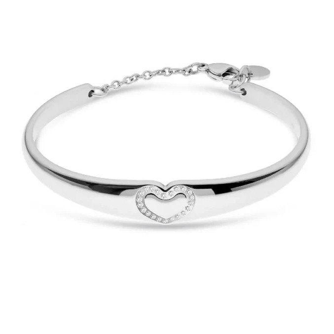 Bracciale Liu Jo LJ2456 Rigido Bangle Cuore Pavé Zirconi | Gioiello Donna Acciaio Silver