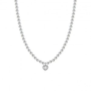 Collana Liu Jo LJ2577 Girocollo Perle Donna con Ciondolo Cuore Pavé Zirconi Silver