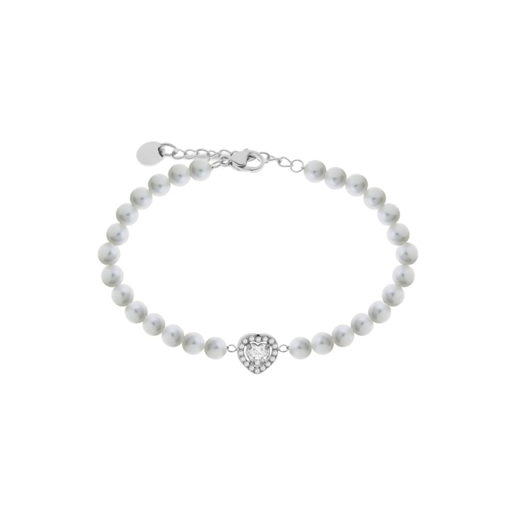 Bracciale Liu Jo LJ2578 Perle Sintetiche Donna con Cuore Pavé Zirconi Silver | Gioiello Elegante