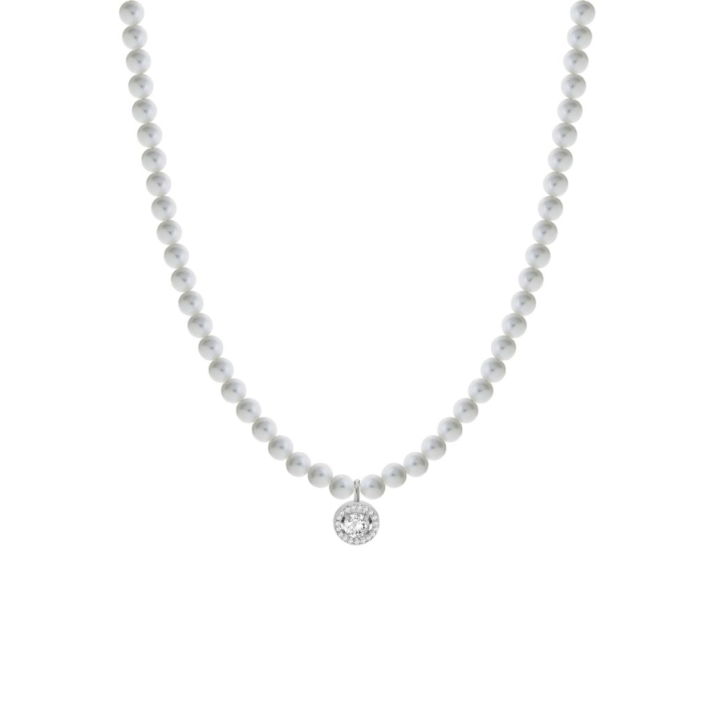 Collana Liu Jo LJ2579 Girocollo Perle Donna con Ciondolo Rotondo Pavé Zirconi Silver | Gioiello Elegante
