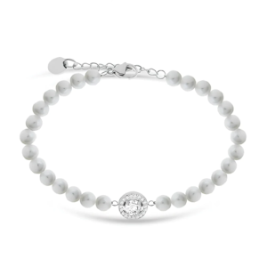 Bracciale Liu Jo LJ2580 Perle Sintetiche Donna con Ciondolo Rotondo Pavé Zirconi Silver | Gioiello Elegante