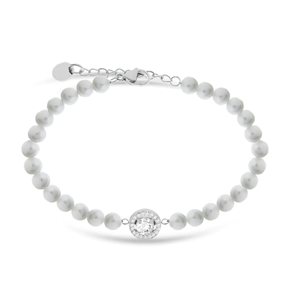 Bracciale Liu Jo LJ2580 Perle Sintetiche Donna con Ciondolo Rotondo Pavé Zirconi Silver | Gioiello Elegante