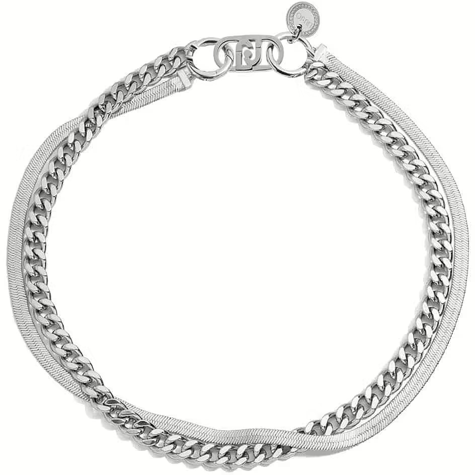 Collana Liu Jo Donna LJ2781 Acciaio Argentato| Design Multistrato Maglia Snake e Barbazzale | Choker Trendy – Stile Audace e Contemporaneo