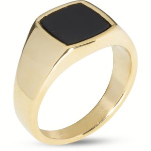 Anello Liu Jo Uomo Placcato Oro con Onice Nera - Sigillo Elegante e Moderno