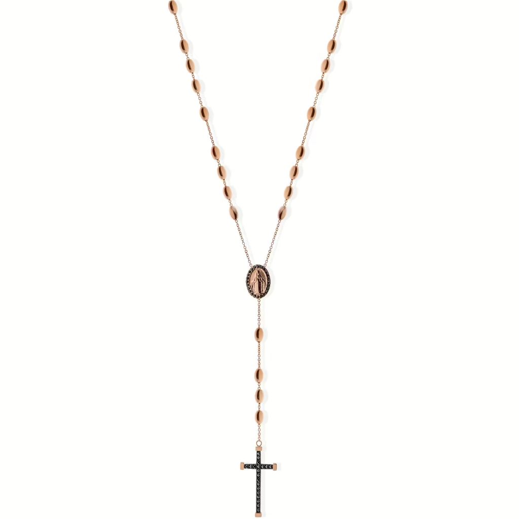 Collana Rosario Liu Jo Oro Rosa con Cristalli Neri e Croce - Gioiello Elegante e Significativo