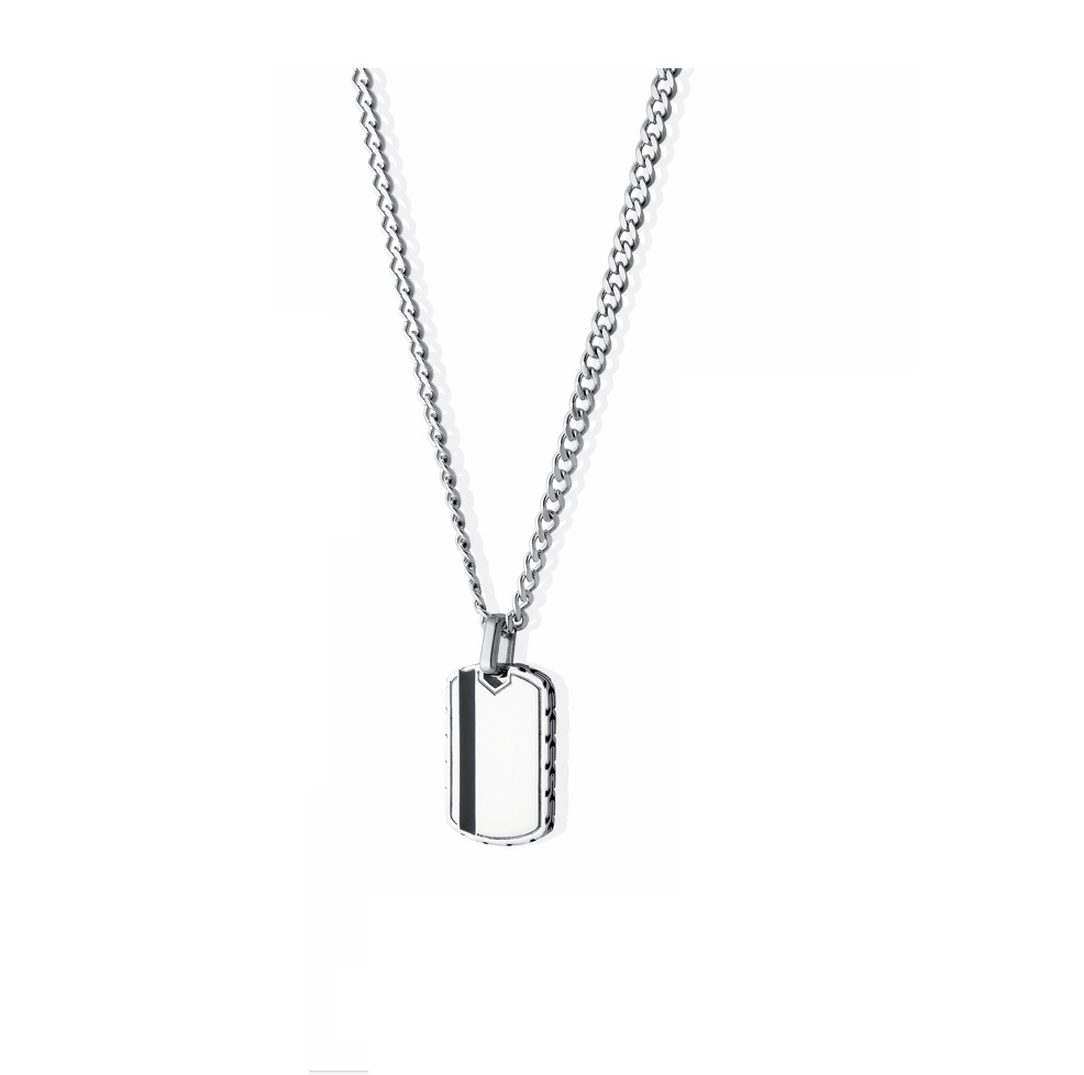 Collana Liu Jo Uomo Acciaio con Piastrina Logo e Dettagli Neri - Gioiello Maschile Moderno