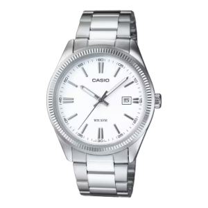 Orologio Casio MTP-1302PD-7A1V Uomo Acciaio Silver | Quadrante Bianco Puro Classico | Ghiera Zigrinata Datario