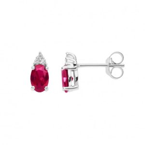 Orecchini Comete Donna Oro 18kt con Rubino Ovale e Diamanti- Gioiello Elegante e Colorato