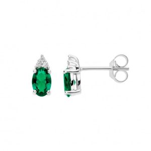 Orecchini Comete Donna Oro Bianco 18kt con Smeraldo Ovale e Diamanti - Punto Luce Elegante