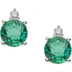 Orecchini Comete Donna Oro Bianco 18kt con Smeraldo Verde Rotondo e Diamante - Punto Luce Elegante