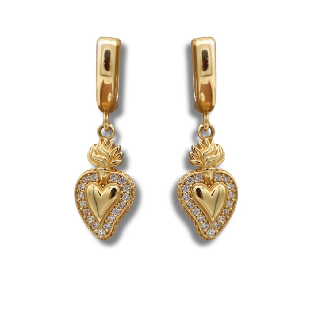 Orecchini donna oro giallo con Cuore Sacro
