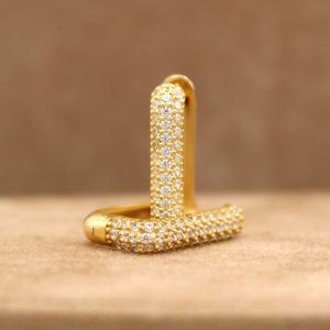 Orecchini oro giallo Rettangolo con Zirconi