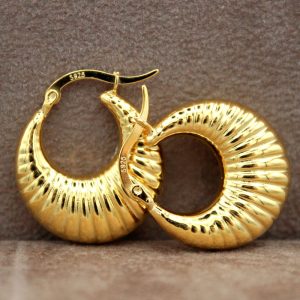 Orecchini argento dorato rigati