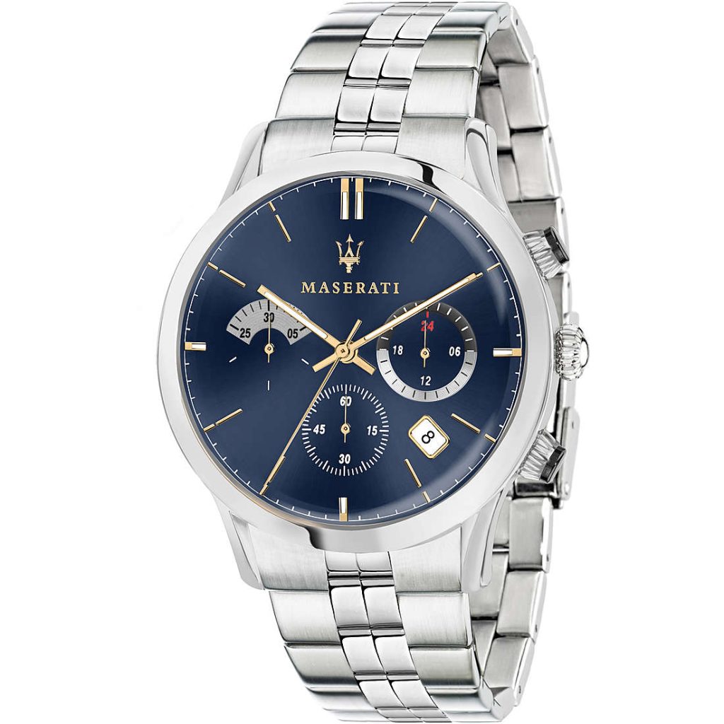 Orologio Maserati R8873633001 Uomo Cronografo Ricordo in Acciaio, Quadrante Blu Sunray e Dettagli Oro Giallo